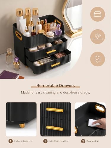 Booklov Large Makeup Organizer for Vanity, Bathroom Countertop, Black