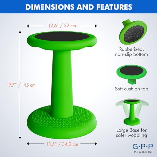 Kids Wobble Stools, 2-Pack, 17.7-Inch Active Seating, Green
