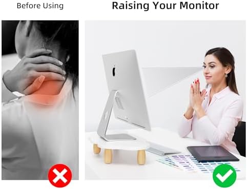 AFOOYO Monitor Stand Riser,Cloud Shape Wood Computer Monitor Stand, 16.5IN Monitor Stand Riser, Multi-Purpose Desktop Organizer Riser for Computer,Laptop,Printer,TV,White