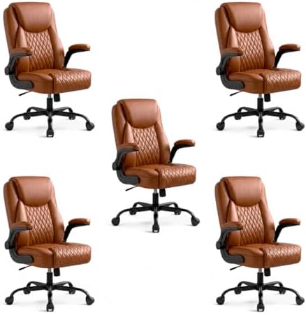 GTPLAYER Brown Office Desk Chair with 90° Flip-up Arm, 5 Pack
