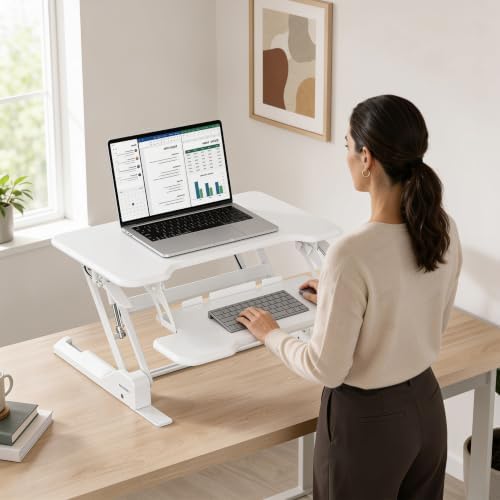 Mount-It! Standing Desk Converter, 30" Desk Riser, White