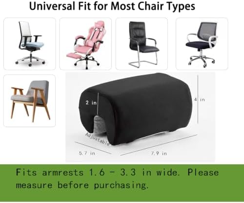 Armrest Cushion for Office Chairs - Soft Elbow Support Pad with Non-Slip Bottom, Fits Most Chairs 2-Piece (Black)
