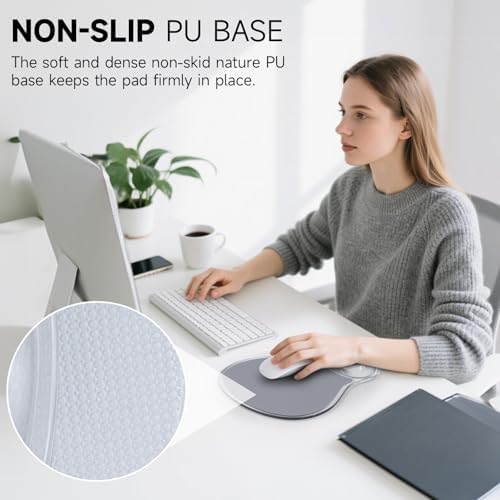 AUPET Ergonomic Mouse Pad with Gel Wrist Support – Non-Slip Mouse Mat with Comfortable Memory Gel Cushion – Relieves Wrist Pain – Designer Pattern for Home Office & Gaming (Dawn Grey)