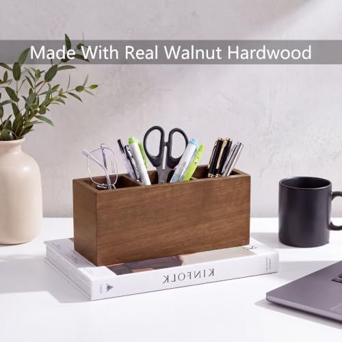 Walnut Wood Pen Holder for Desk with 3 Slots (Walnut Wood)
