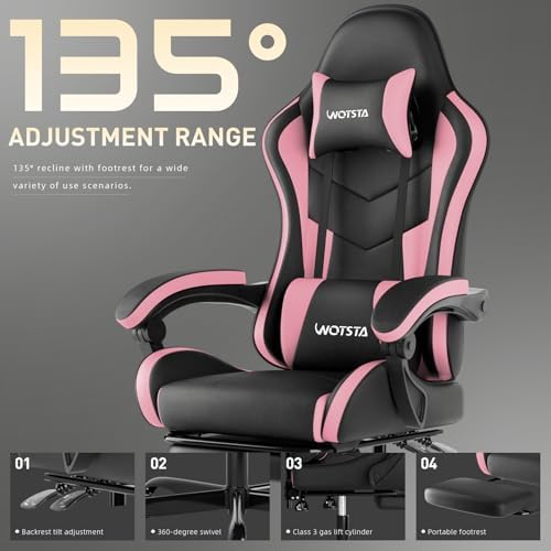 Ergonomic Gaming & Office Chair, Footrest, Racing Design Black/Pink