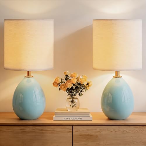 Dawnwake 17.7" Ceramic Table Lamps Set of 2 for Living Room Bedroom, Blue