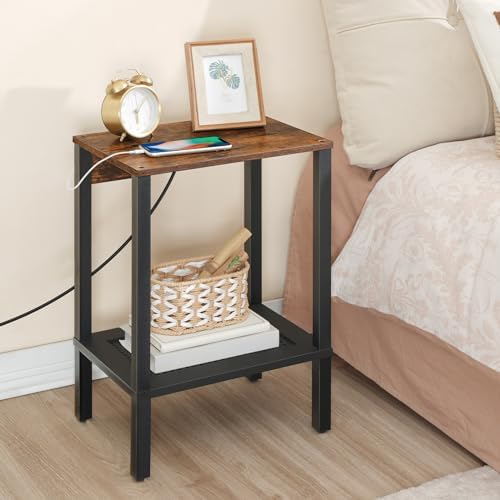 HOOBRO Side Table with Charging Station, 2-Tier Small End Table