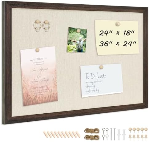DOLLAR BOSS Bulletin Boards with Linen, 36"x24" Cork Board, Dark Walnut