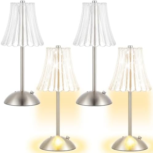4 Pcs Cordless Table Lamp Rechargeable Touch Lamp Silver Flower