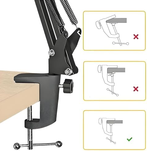 Universal C-Clamp Bracket Aluminum Alloy Adjustable Desk Lamp Holder Replacement Microphone Arm Clamp for Rotating Wall Lamps Microphone Poles Monitors Lamp Holder Installation Brackets (Black)