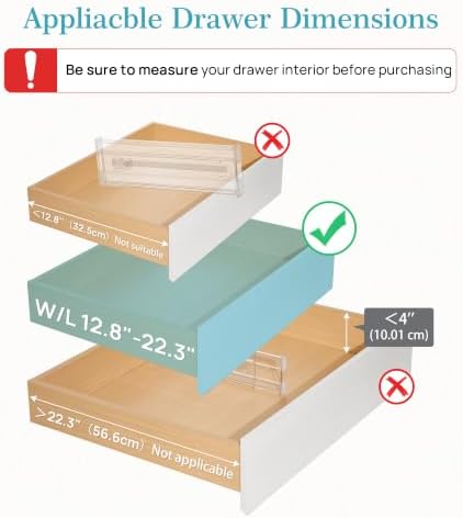 Vtopmart 4" Regular Upgrade Drawer Dividers for Clothes, 12.8"-22.3" 4 Pack