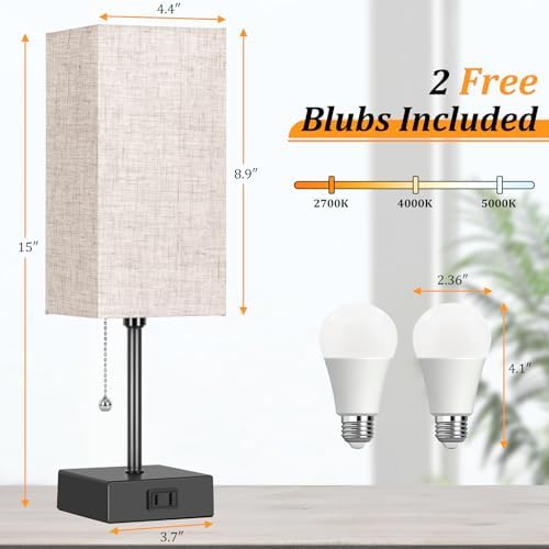 Table Lamp for Bedroom set of 2,3-Color Bedside Lamps with Pull Chain