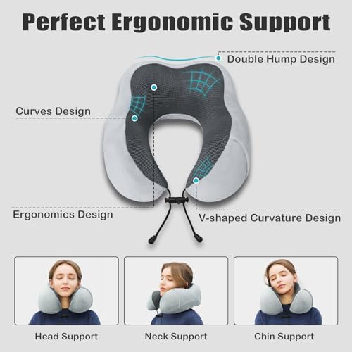 Travel Pillow, Memory Foam Neck Pillow for Traveling, U Shape Neck Pillow Airplane Portable Flight Pillow Travel Kit with 5D Contoured Eye Masks and Earplug for Plane Train Car Home Office