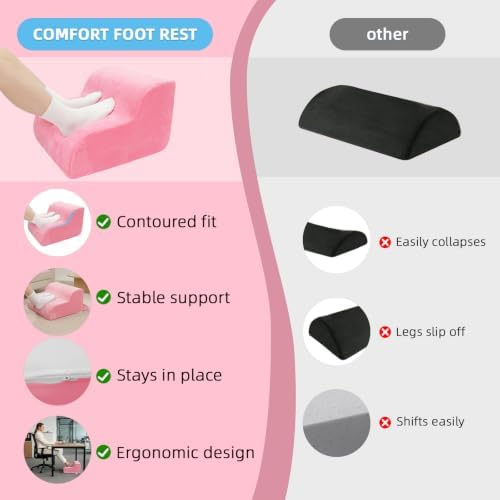 Foot Rest for Under Desk at Work,2-Tier Footrest with Handle Pink