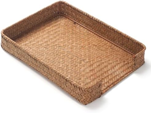 Seagrass Letter Tray for A4 File Woven Desk Tray Organizer for Paper Folder Mail Document Magazine Storage Basket for Office
