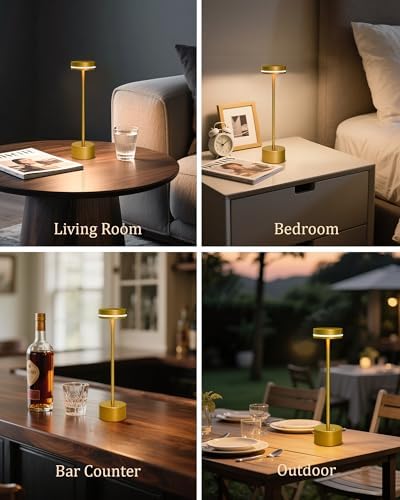 2 Pack LED Cordless Table Lamp Rechargeable, 5000mAh Portable Battery Operated LED Desk Lamp, 3 Color Dimmable Table Light for Reading/Home Office/Dining for Home Décor – Bright Gold