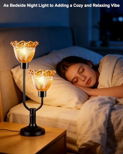 Lightdot Mid Century Modern Table Lamp Dimmable Black Vintage Glass Lamp