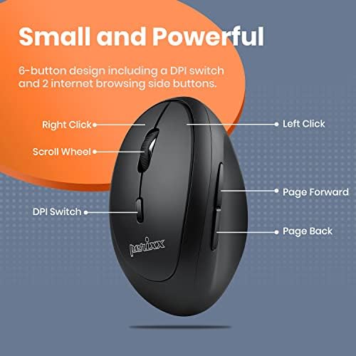 Perixx Perimice-719L, Left Handed Wireless Vertical Mouse, Portable Size for Laptops Computer, 3 Level DPI