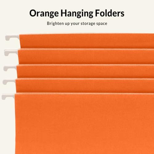 SUNEE Hanging File Folders, 25 Pack Letter Size Hanging File Folders with 1/5-Cut Tabs, Ideal for Home and Office Organization and Papers Classification,Orange