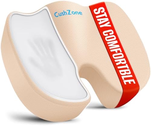 CushZone XL Memory Foam Seat Cushion for Office, Car & Wheelchair, Khaki