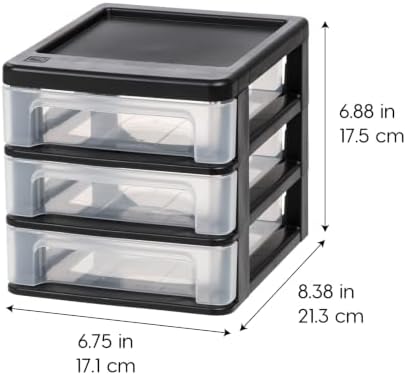 IRIS USA 2-Pack, 3-Drawer Small Plastic Stacking Desktop Organizer, Black