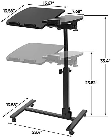 SUPER DEAL Overbed Angle & Height Adjustable Mobile Rolling Laptop Stand with Lockable Wheels Sofa/Bed Side Table Hospital Table Stand Cart