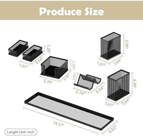 Pen Holder for Desk, 6-Piece Mesh Desk Organizer with Phone Holder, Black