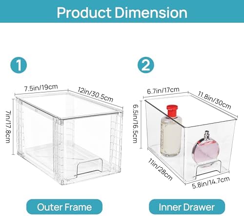Vtopmart 2 Pack Large Stackable Storage Drawers, Clear