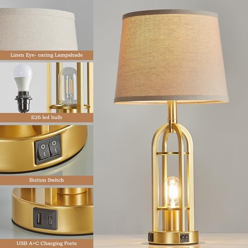 SRJJA 24" Modern Table Lamps for Living Room Bedroom Set of 2, USB A+C