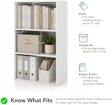 Homes: Inside + Out Apexa 3-Tier Cube Storage Organizer Shelves, Stackable Wood Bookcase Fits Cubby Bins for Organization, Dorm Teen Room Decor & Home Office, Light Pink