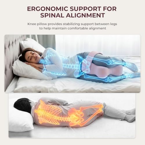 Knee Pillow for Side Sleepers, Alignment Pillow for Side Sleepers, Relief Hip & Sciatica Pain, Nourial Pillow Between Legs for Pregnant Women and Seniors (Pink)