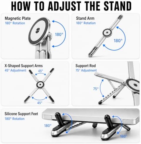 4-in-1 Foldable Laptop Stand & Riser, Tablet Stand, Magnetic Phone Holder