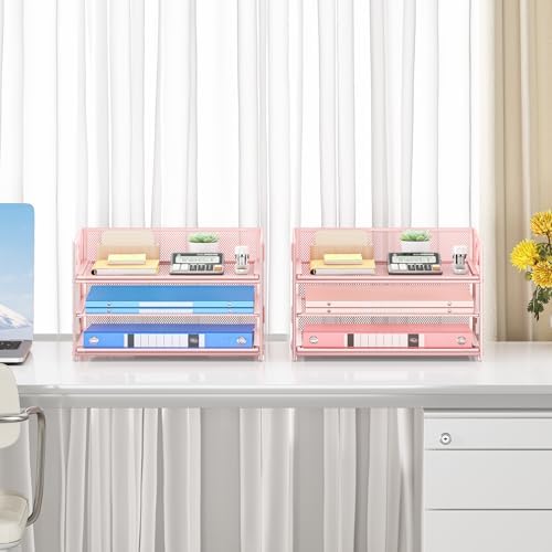 Paper Tray Pink Desk Organizer for Desk,2P-3 Tier Pink File Organization