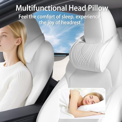 Car Headrest Memory Foam Neck Pillow for Driving White, 1 Pack