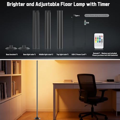 NBBUFF IC+RGBW Led Corner Floor Lamp USB Powered App & Remote Control,2Pack