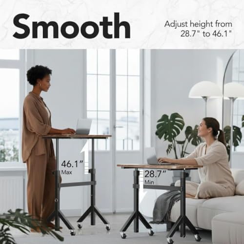 HUANUO 28-46" Small Standing Desk Adjustable Heigh, Mobile Stand Up Desk with Wheels, Portable Rolling Desks for Walking Pad and Treadmill, Computer Laptop Desks for Home Office Space