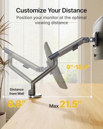 monTEK USB Monitor Arm for 17-40" Screens, 26.4 lbs, Gray