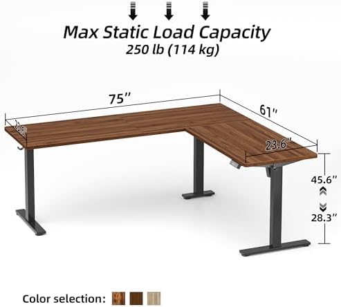 TIQLAB 75 x 61 inch L Shaped Standing Desk Adjustable Height, Electric Corner Standing Desk, Sit Stand Computer Table with Splice Board, Black Walnut