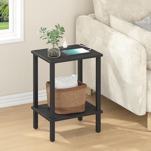 TUTOTAK End Table with Charging Station, Side Table, Nightstand