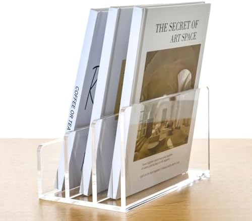 3 Compartments Clear Acrylic Mail Holder – Vertical Letter Sorter & Multifunction Desk Organizer for Bills, Documents, Notebooks – Modern Office/Home Envelope File Rack