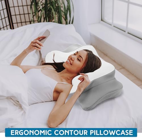 HunnmingRe Pillow Case for Cervical Neck, White,Gray, Queen Size