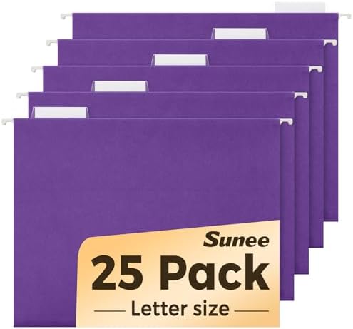 SUNEE 25 Pack Hanging File Folders, Purple Folders, Hanging File Folders Letter Size with 1/5-cut Tabs, Stay Organized for Your Home and Office Bulk File and Documents