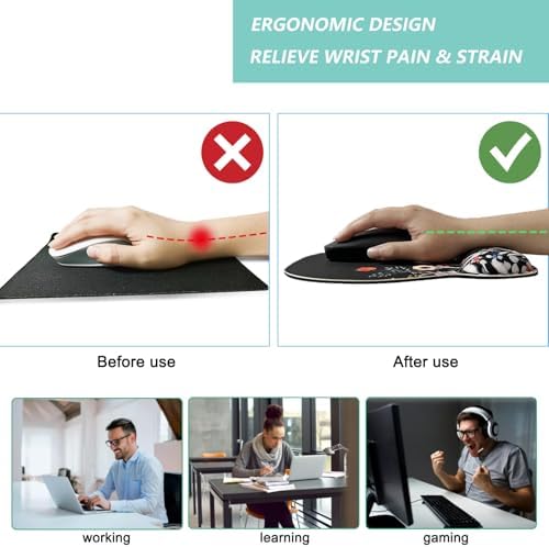Mouse Pad with Wrist Support, Ergonomic Mousepad with Comfortable Memory Foam Wrist Rest Cushion, Relieve Wrist Pain, Non-Slip Rubber Base Gaming Mice Pad for Home Office Computer Laptop, Flower Black