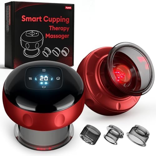 4 Pack Cupping Set, 7-in-1 Smart Cupping Therapy Massager. Red Light Cupping Therapy Set with 2 Modes for Targeted Pain Relief, Muscle Soreness,Tighter Skin,Cupping Kit with 20 Levels Suction and Heat