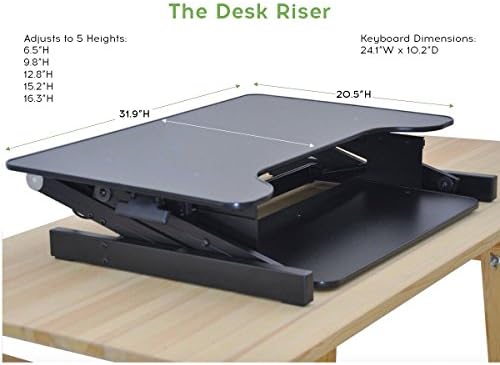 Adjustable Height Standing Desk Converter | 32" Wide in Black Includes Anti-Fatigue Mat | Fits Dual Monitors with Retractable Keyboard Tray