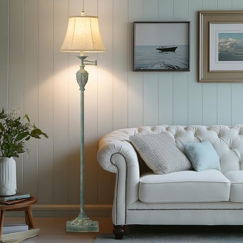 Traditional Floor Lamp with 350° Swing Arm,Including Bulb,Antique Green