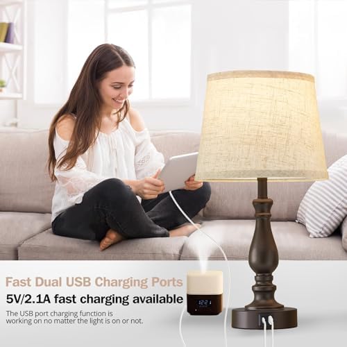 EJIAXIN Table Lamps for Bedrooms Set of 2 - Touch Bedside Lamps with USB C+A Ports - Dimmable Nightstand Lamps for End Tables Farmhouse Night Stand Lamps for Living Room Bed Side Guest Room