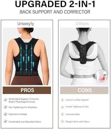 URSEXYLY Back Brace Posture Corrector for Women Breathable Posture Brace Back Adjustable Full Back Support,Upper and Lower Back Pain Relief(Medium,Black)
