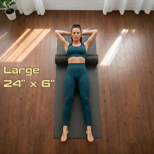 Foam Roller for Muscle Massage, Stiff Back Pain Relief, Physical Therapy, Deep Tissue, Exercise Equipment for Home Gym, Stress, Yoga, Pilates for the Fit Citizen (Black, Large 24 x 6 Inches)