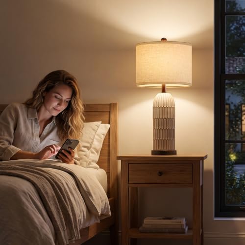 OYEARS 26" Bedside Table Lamps Set of 2, Farmhouse Lamp with USB,Dark Brown